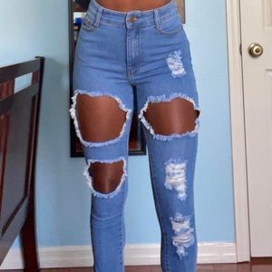 Ripped blue jeans
